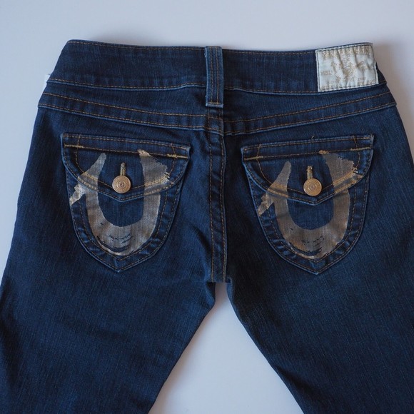 True Religion Billy Gold Foil Flap Pocket Straight Jeans 26X32 - Picture 6 of 12